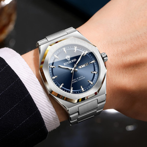 Binbond Men's Quartz Watch Stainless Steel Band Blue Dial Day Date Calendar Waterproof Luminous Analog Watch For Business - Product Image 1
