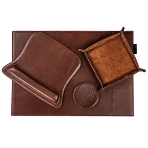 Leather Coin Tray Desk Pad Mouse Pad Table Mats And Coaster Luxury Executive Office Desk Set