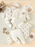 Ensemble de 8 pièces unisexe pour nouveau-né : Vêtements pour tout-petits, style animal mignon, grenouillères épaisses/fines pour bébé