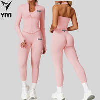 Vêtements de sport, vêtements de yoga, ensembles de sport, vêtements de fitness pour femmes, ensemble 3 pièces, soutien-gorge halter, veste à fermeture éclair, legging taille haute, ensembles de sport pour la course à pied