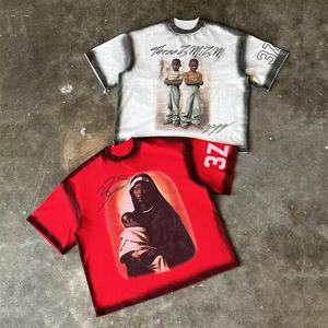 Camiseta de punto vintage oversize para hombre, 100% algodón, con lavado ácido, estilo boxy, con logo personalizado, pantalones cortos de verano con estampado digital. - Product Image 1