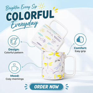 LEXI Ensemble de tasses en céramique et porcelaine personnalisables de 350 ml avec motif de feuille de libellule, design moderne, fabriqué en Guangdong, compatible lave-vaisselle et micro-ondes - Product Image 2