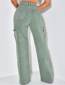 Pantalones vaqueros informales con múltiples bolsillos para <span class=keywords><strong>mujer</strong></span>, Pantalón Cargo de cintura alta, de pierna ancha con cremallera, gran oferta - Product Image 5