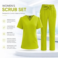 Ensemble d'uniformes médicaux pour femmes à col en V et manches courtes, en fibre de polyester antibactérienne, plusieurs couleurs unies, personnalisable sur la poitrine/les jambes