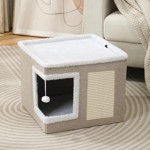 JTPAWS Katzenbett, YUWENUS Katzenhaus für Wohnungskatzen mit 2 Kissen, Große Katzenhöhle mit Kratzmatte und Flauschigem Hängeball - Product Image 3