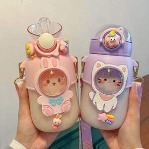 500ml Garrafa de Água Reutilizável BPA-Free Copo de Plástico para Meninas Bonitas Palha/Strap para Beber Direto Seguro para Tours - Product Image 5