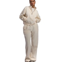 Sweat-shirt personnalisé pour femme, col montant, demi-zip, couleur beige unie, collection automne-hiver, ensemble de survêtement décontracté