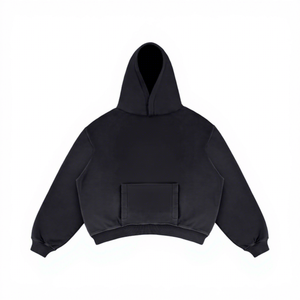 Sudadera con Capucha Oversize para Hombre, Lavado Ácido, Color Negro Sólido, 100% Algodón, Manga Regular, Diseño con Bolsillo, Tejido French Terry, Otoño - Product Image 1