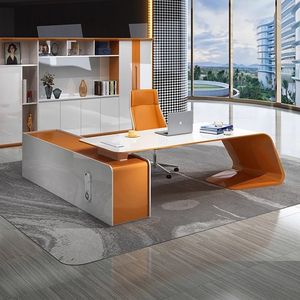 Escritorio Ejecutivo Moderno para Oficina, Escritorio para Jefe con Acabado Lacado, Estación de Trabajo Individual, Elegante Escritorio para CEO - Product Image 1