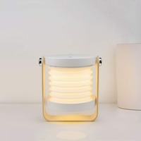 Lampe de camping LED portable 4-en-1, lampe de table pliable avec poignée en bois, lanterne rechargeable par USB, lumière de nuit à intensité réglable au toucher