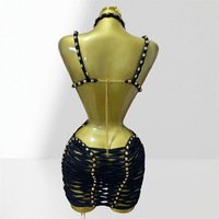 Robe mini bandage dorée à clous, sexy, ajourée, froncée, col halter, pour soirées et clubs, pour femmes