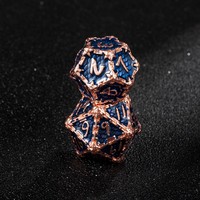 Ensemble de dés en métal de luxe à motif écailles de dragon, 7 pièces, émail bleu, or rose, dés D&D pour jeux de rôle, collection