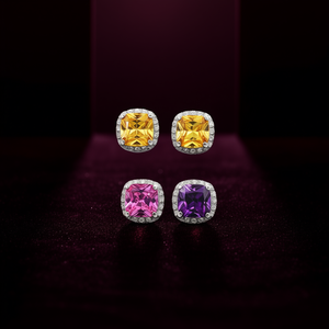 Boucles d'oreilles clous en cristal rose E1049, serti géométrique, bijoux fins de luxe pour femmes - Product Image 2