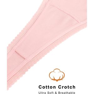 Lot de 5 tangas sans couture pour femmes, sous-vêtements en dentelle taille basse, culottes respirantes en mélange de coton, style sexy - Product Image 4