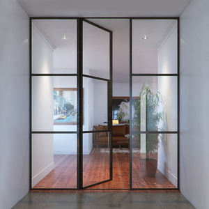 Portas de Metal Exterior Entrada Principal Estilo Francês Entrada Exterior Porta Dupla Porta Dupla com Painel de Vidro e Inserção <span class=keywords><strong>Grill</strong></span> - Product Image 3