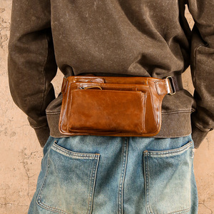 Dujiang Genuine Leather Chest <b>Bag</b> Men's Crossbody Waist <b>Bag</b> Outdoor Casual Durable Wear Resistant Solid Color <b>Summer</b> 2025 - Product Image 2
