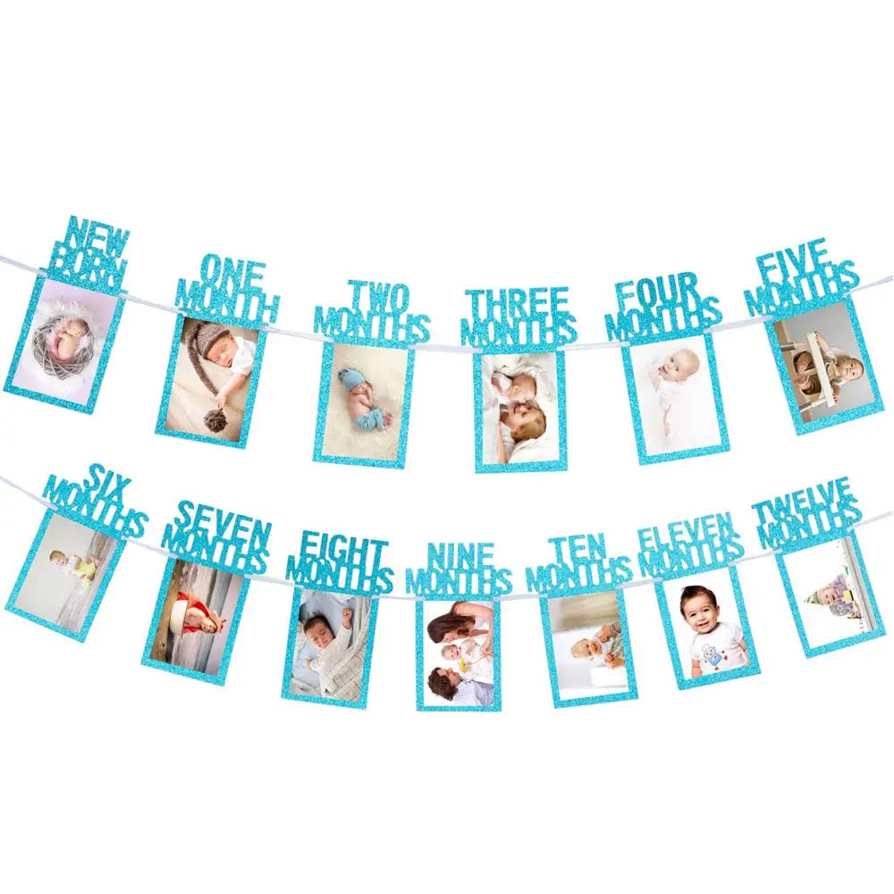 Englisch Baby ersten Geburtstag Foto Banner blinkenden Pulver Fotoclip ziehen Banner 1. Geburtstag Brief zeichnen Blume