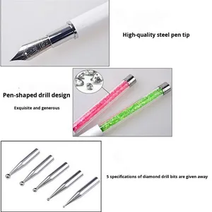 5 Point <b>Drill</b> <b>Bit</b> Nail Art Pen Tool Set Acrylic Handle Metal Head Line Painting Dotting Manicure Salon Nail Decoration Kit - Product Image 5