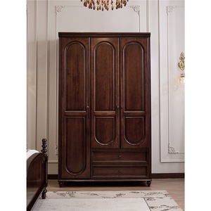 Armario clásico de 4 puertas de madera maciza con cajones, armario de dormitorio marrón para almacenamiento de <span class=keywords><strong>ropa</strong></span>, muebles de madera hechos a mano - Product Image 3