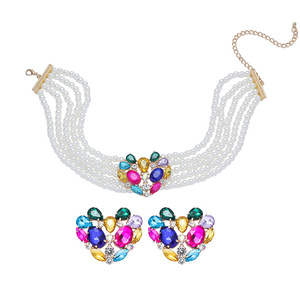 女性のための豪華な結婚式チョーカーステートメントラインストーンネックレスとイヤリングセット - Product Image 4
