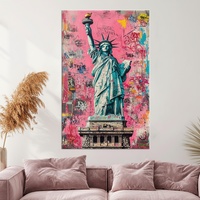 Auffälliger NYC Pop-Art-Druck Freiheitsstatue Graffiti Art Deco Panel mit Klarem Rahmen, Aufgehängte Leinwand für Geburtstage