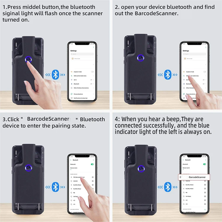 Portable Mobile Phone Holder Barcode Scanner Back Clip 1D 2D Blue tooth Handheld Barcode Scanner