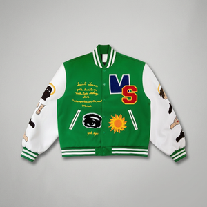 Patches personnalisés Baseball College Student Varsity Jacket Letterman avec corps en laine verte et veste à manches orange pour hommes - Product Image 4