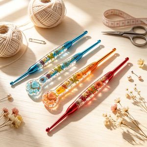 Crochet de tricot en résine florale, outil artisanal coloré pour projets de fil à tricoter - Product Image 4
