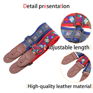 สายกีตาร์โพลีเอสเตอร์แบบปรับได้50มม. สไตล์วินเทจทนทานปลายหนังออกแบบโลโก้แบบพกพาสำหรับกีตาร์เบสอะคูสติก - Product Image 4