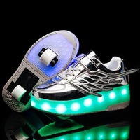 Patins à roulettes à éclairage LED, lacets, patins à roulettes, maille respirante et chaussures de marche à double roues