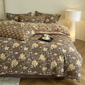 ชุดเครื่องนอนผ้านวมผ้าลินิน100% พร้อมกระดุมปิด4ชิ้นพร้อมปลอกหมอนผ้าปูเตียงสำหรับบ้านไร่ผ้านุ่มระบายอากาศได้ดีทนทาน - Product Image 1