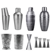 Ensemble de bar à cocktails trois pièces en acier inoxydable 304, style Boston moderne, capacité 500 ml, finition givrée vieillie, fabriqué en Chine
