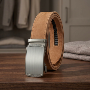 Ceinture Formelle en Cuir Véritable pour Homme, Couleur Unie, Boucle Ardillon en Acier Rectangulaire, Moulage Monobloc Durable - Product Image 3