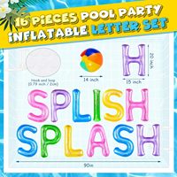 Lettres gonflables flottantes 20 pouces Splish Splash, 4 balles de plage, décoration de fête d'anniversaire sur le thème Hawaïen Luau et planche de surf, montage facile