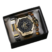 Nouvelle montre à quartz pour homme avec bracelet en acier, calendrier, ensemble cadeau de 3 pièces, mode, sport, affaires, anniversaire, Noël