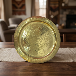 Plateau circulaire personnalisé en laiton plaqué or avec motif traditionnel gravé en relief, décoration d'intérieur, artisanat artistique - Product Image 2