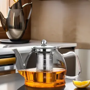 高硼硅1400毫升大容量玻璃茶壶，带不锈钢滤茶器，耐热清水，带浸泡器