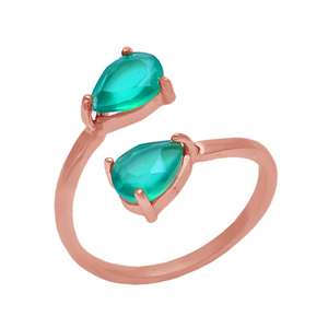 Forma de pera Apatita Piedra preciosa Plata de Ley 925 Chapado en oro Ajuste de Punta Anillo de moda Joyería al por mayor CASA DE PLATA - Product Image 3