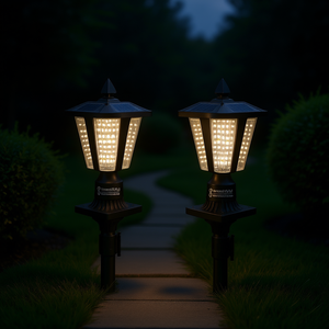 Lampes solaires de jardin, lampadaire LED 3500K blanc chaud, éclairage extérieur IP65, dimmable avec panneau solaire - Product Image 2