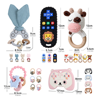 Jouet sensoriel personnalisé sans BPA, anneau de dentition en bois, hochet animal en silicone, jouets de dentition pour bébé, coffret cadeau