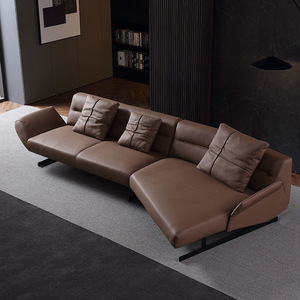 Italian Minimalist Genuine Leather Sofa Light Luxury Living Room Small Apartment Top Grain Leather Designer Curved <b>Corner</b> Sofa - Product Image 4