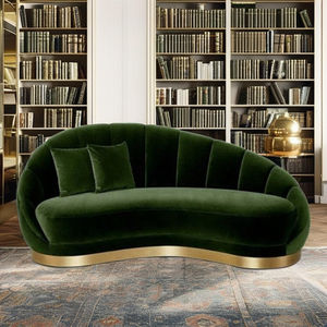 Green Velvet Tufted Sectional <strong>Sofa</strong> with Stainless Steel Legs Anti-Stain Quality for Dining Outdoor Bedroom or Bar Use - Product Image 1