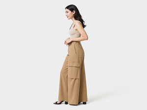 Pantaloni <span class=keywords><strong>Cargo</strong></span> da <span class=keywords><strong>Donna</strong></span> a Vita Alta, Gamba Larga Unisex, Casual con Tasche Multiple - Product Image 3