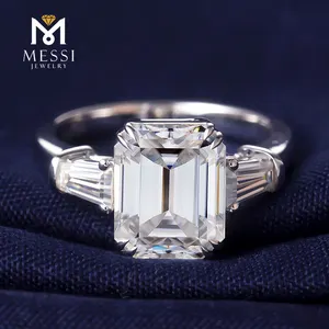 Messi Sieraden 4Ct Def White Gold Emerald Cut Lab Diamond Wedding Engagement Vrouwen Moissanite Ring