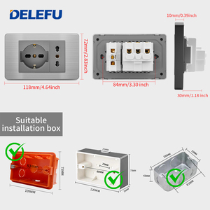 Delefu grey thép không gỉ Bảng điều chỉnh ý tiêu chuẩn 118*74 Mét Tel CAT5e CAT6 TV vệ tinh tường ổ cắm - Product Image 4