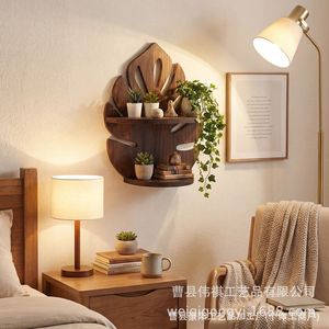 Wooden Leaf Shaped Wall <b>Shelf</b> Double Layer Storage <b>Rack</b> For Books And Plants Retro Color Durable - Product Image 3