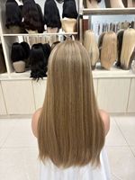 Sheitel certifié casher, brun clair, lisse, avec dessus en dentelle, 100% cheveux humains européens