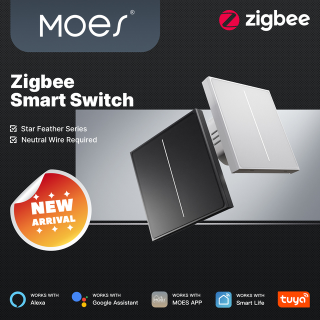 MOES Tuya ZigBee 3.0 Star Feather Smart Switch Air Touch Light Scene 2in1 EU APP Remote Control Alexa Google Home Hotel