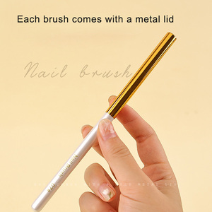 Ensemble de pinceaux de nail art avec logo personnalisé, manche en bois blanc, avec capuchon, ergonomiques, pour liner, dégradé, ombré, mélange, ovales, plats, ronds, pour gel - Product Image 5