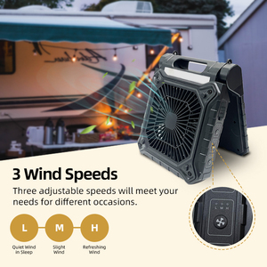 Ventilador Solar con Panel y Batería Recargable, Ventilador Portátil con Luz LED Multimodo para Pesca Nocturna - Product Image 3